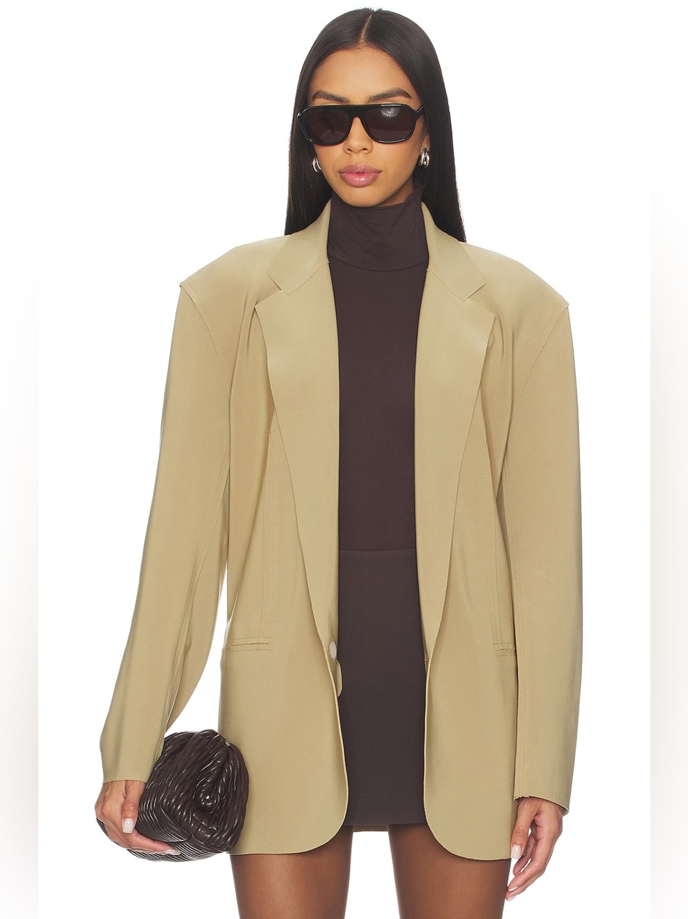 Norma Kamali Oversized Single-Brush Breasted Jacket Blazer Camel Tan Size XSmall